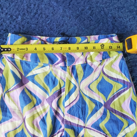 Zara Multicolor Linen Geometric Wide Leg Pants - Picture 8 of 10